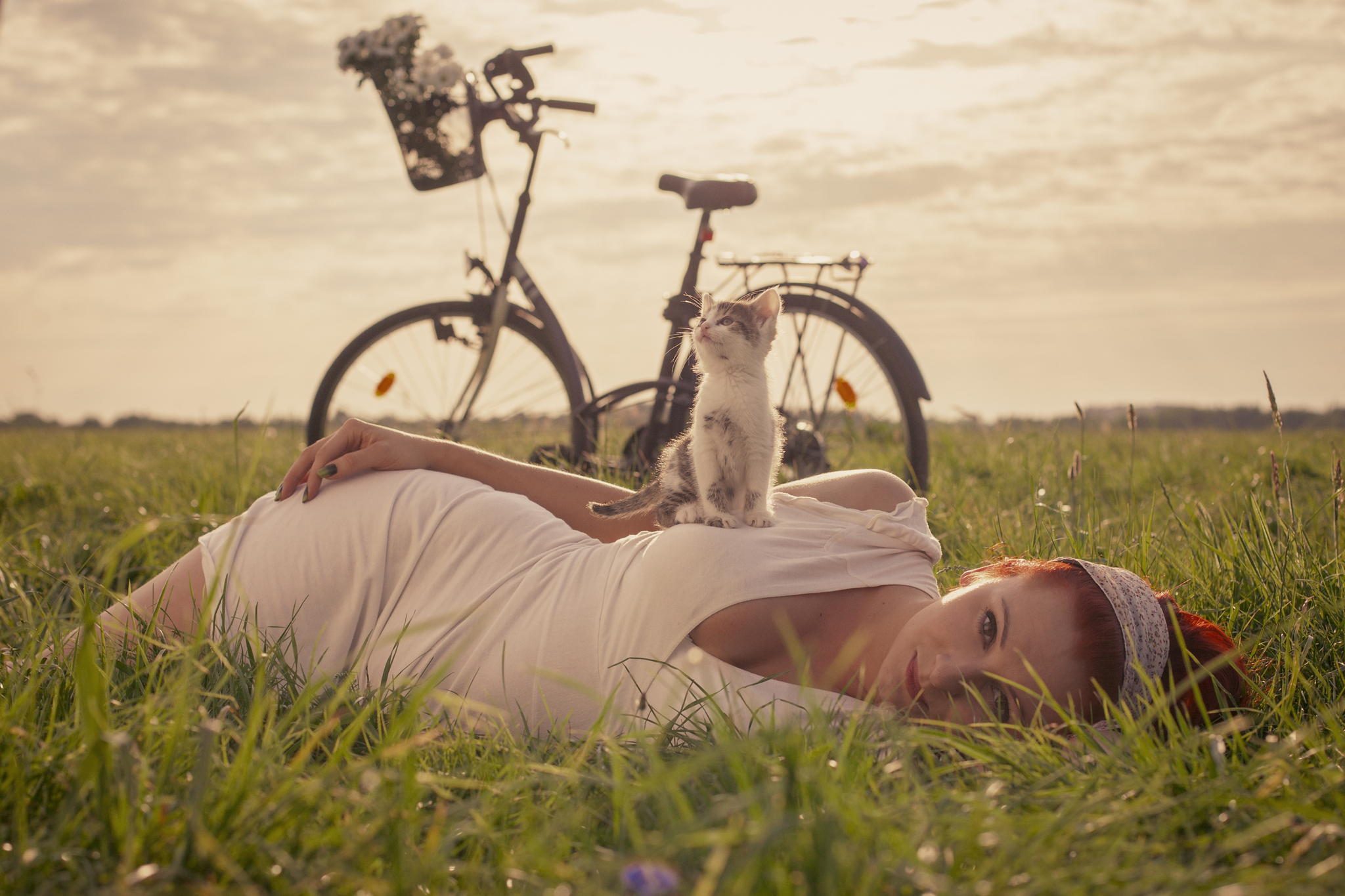 Рыжая, котэ, велосипед